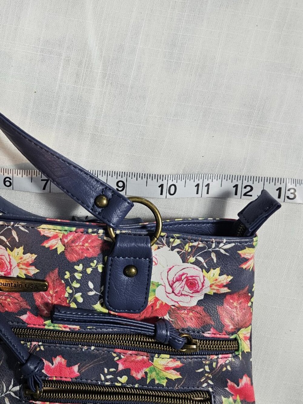 Stone Mountain Medium Shoulder Bag Navy Floral Multi Pocket Faux Leather $79 - Picture 9 of 12